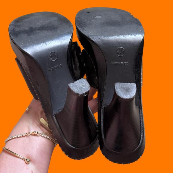 00's vintage dark brown leather platform y2k thong flip flops Size 8.5 *flaws* - Picture 6 of 9